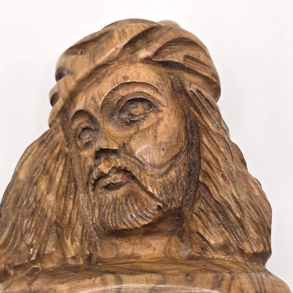 Vintage Hand Carved Olive Wood Holy Family Bust Religious Figurine‎ 5" Sculpture